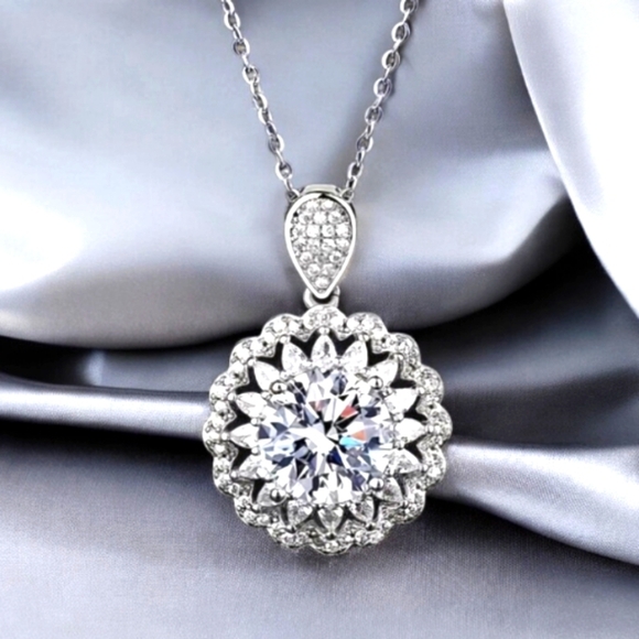 Jewelry - NEW 5ct Moissanite Pendant with 14k White Gold Plated SS necklace